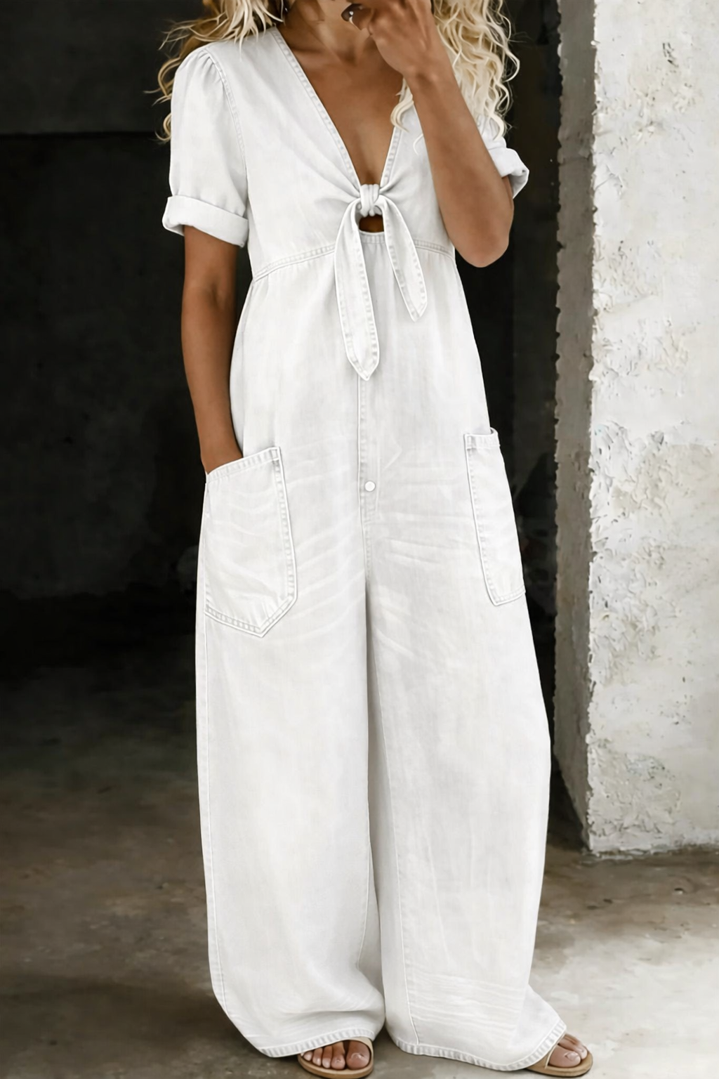Ruby | V Neck Short Sleeve Jumpsuit