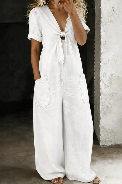 Ruby | V Neck Short Sleeve Jumpsuit