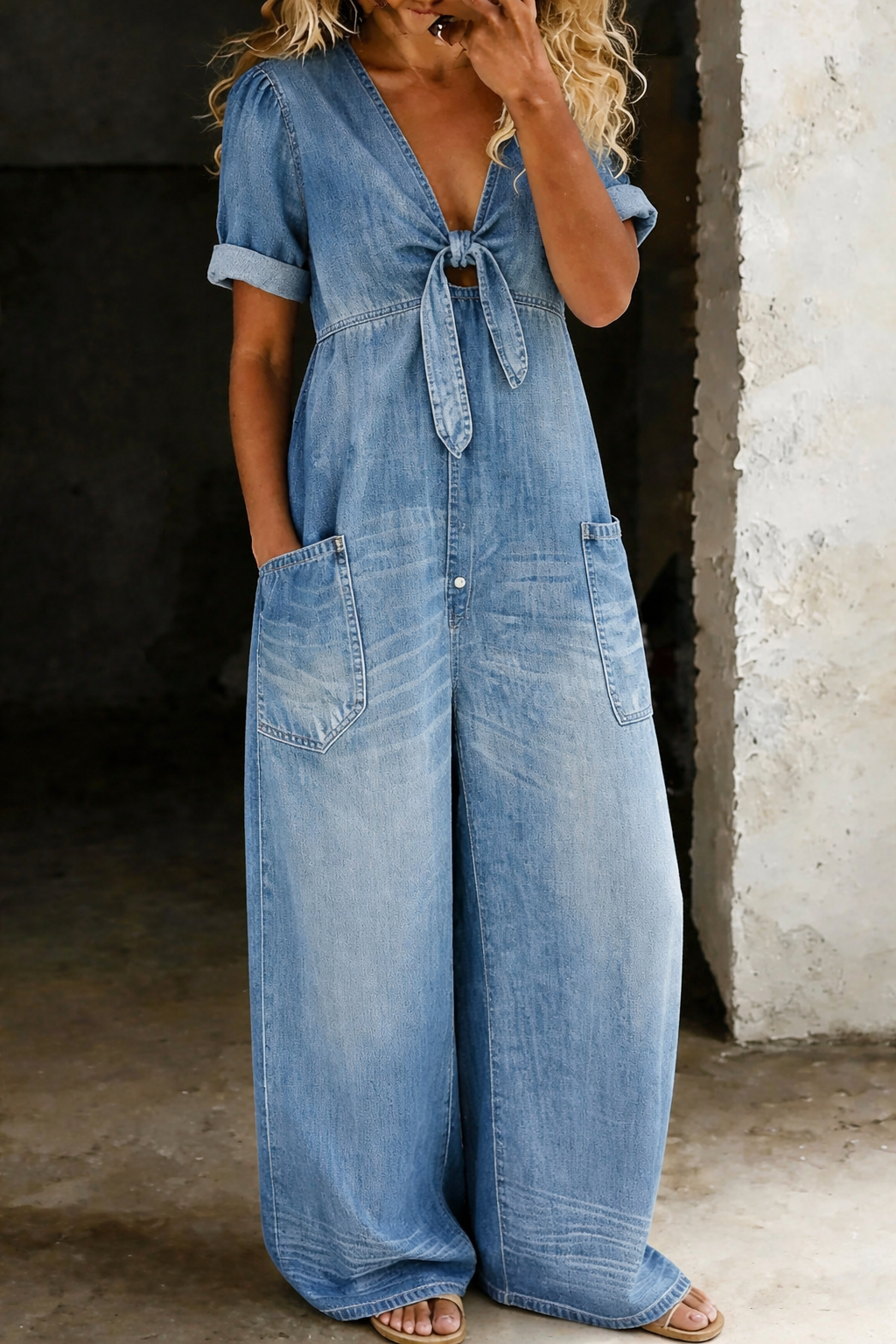 Ruby | V Neck Short Sleeve Jumpsuit