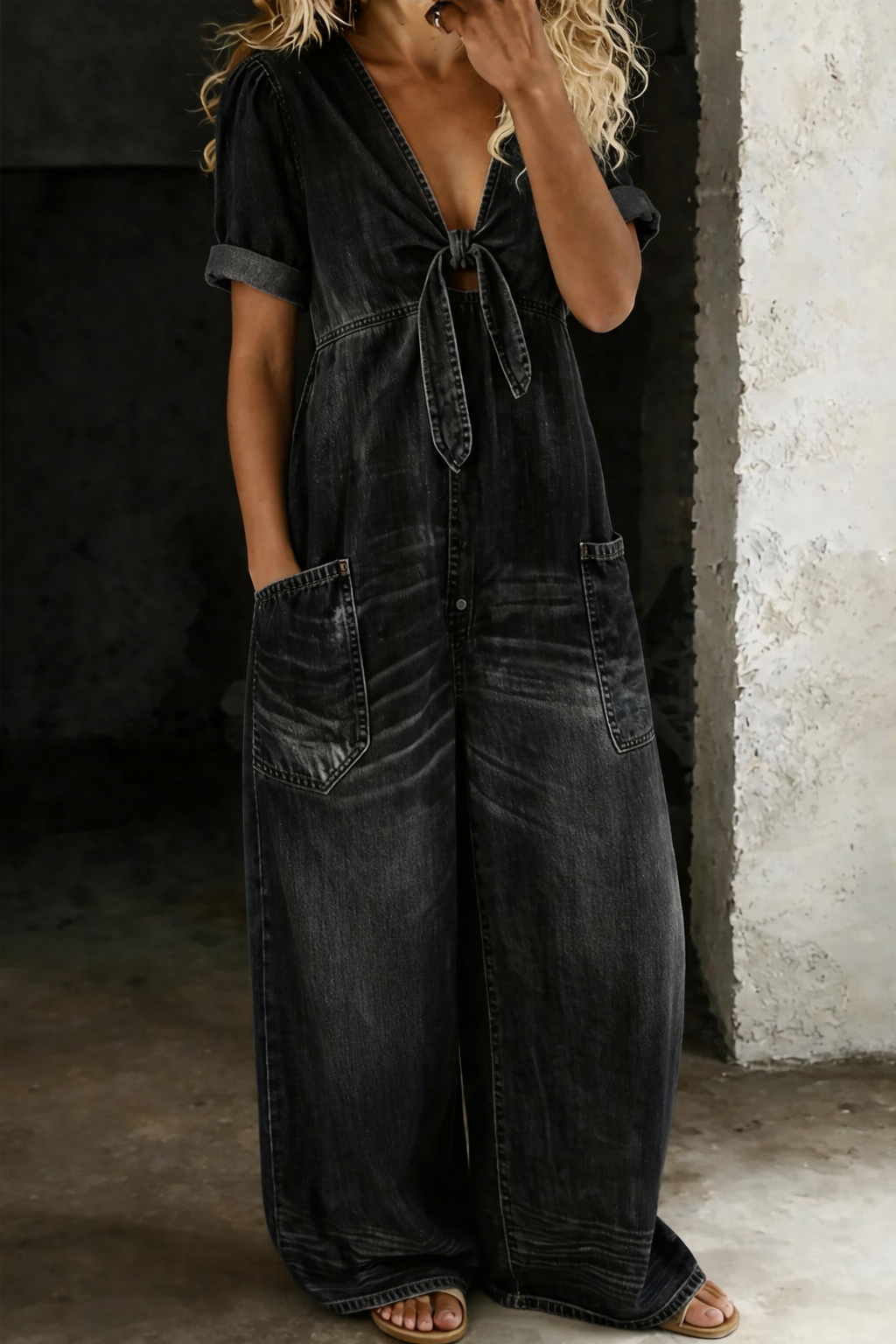 Ruby | V Neck Short Sleeve Jumpsuit