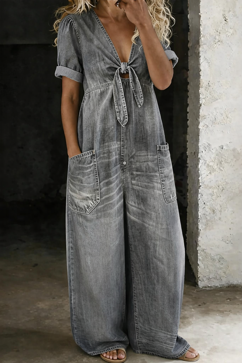 Ruby | V Neck Short Sleeve Jumpsuit