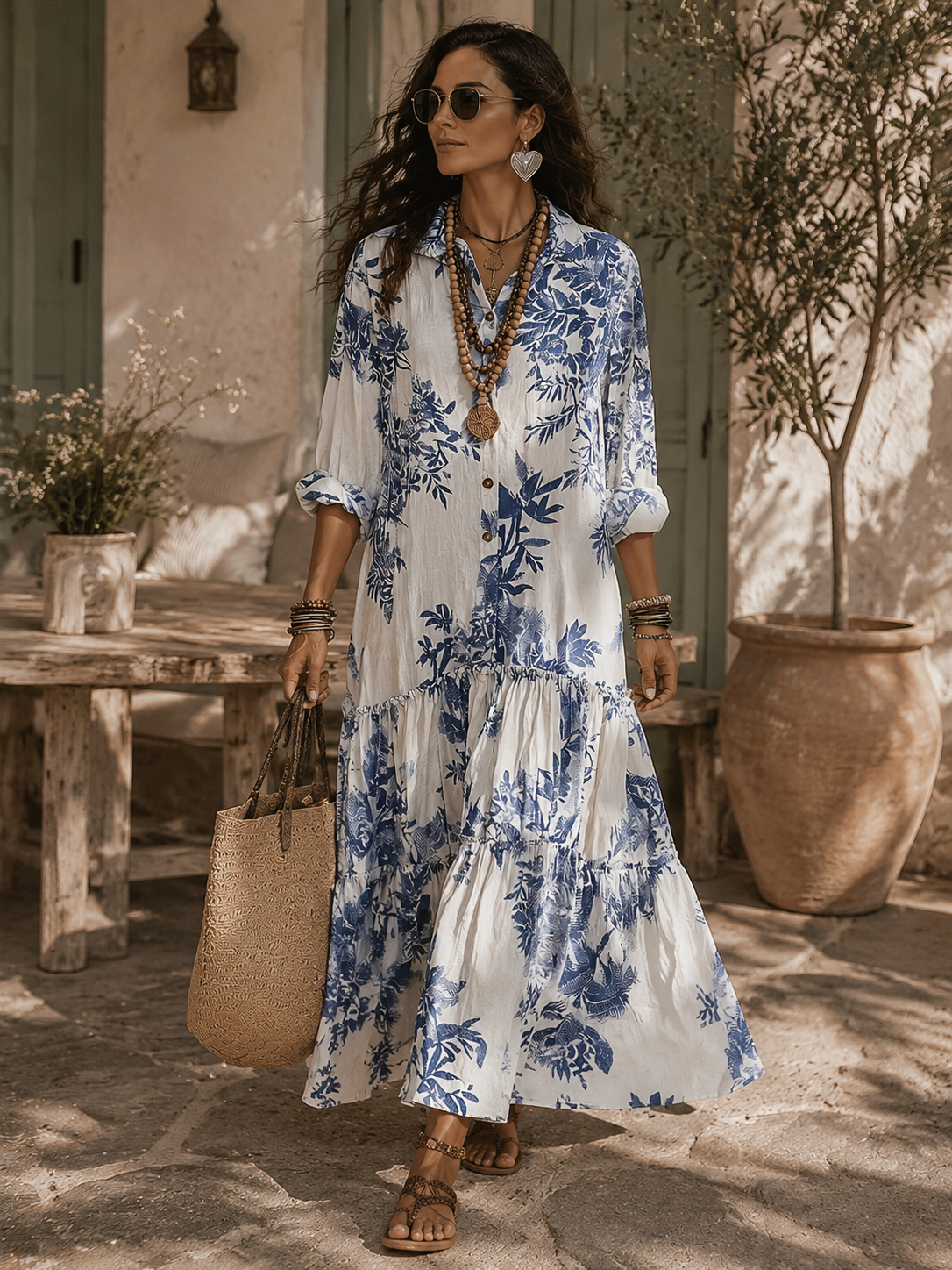 Daylia | Bohemian Floral Button-Down Tiered Maxi Dress