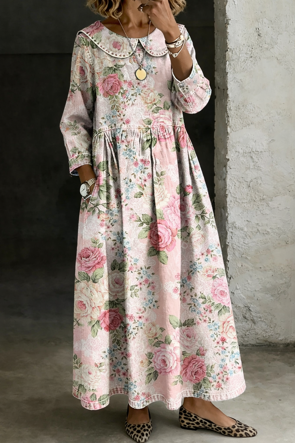 Ava | Floral Collar Denim Dress