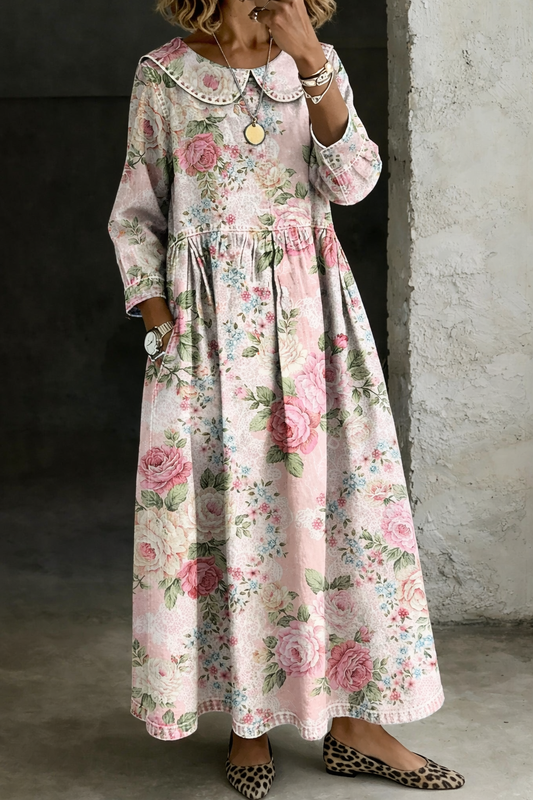 Ava | Floral Collar Denim Dress