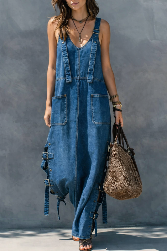 Nora | Elastic Waist Denim Jumpsuit