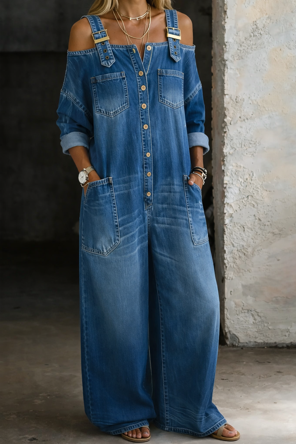 Daisy | Off Shoulder Denim Jumpsuit