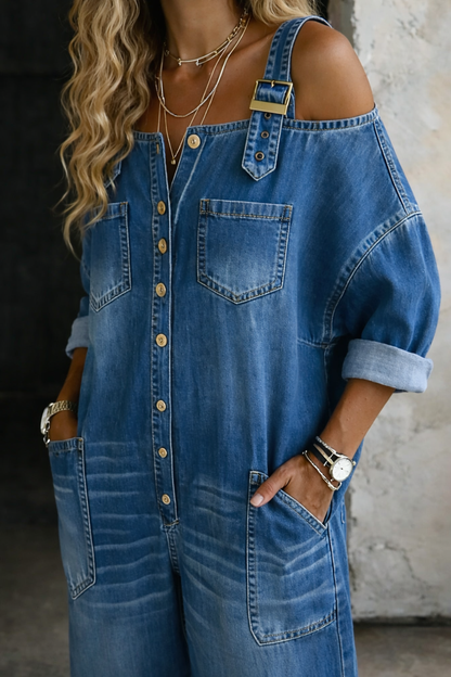 Daisy | Off Shoulder Denim Jumpsuit