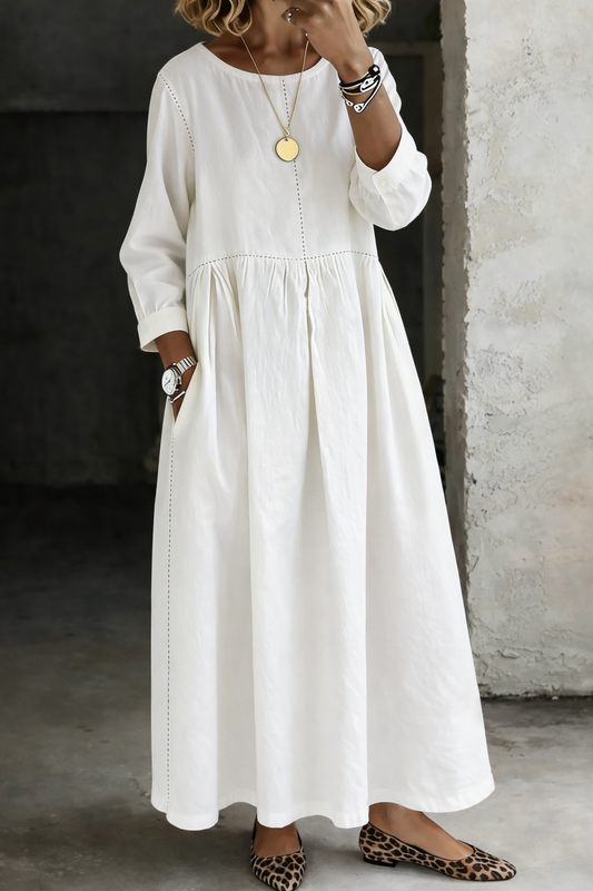 Olivia | Round Neck Long Sleeve Denim Dress