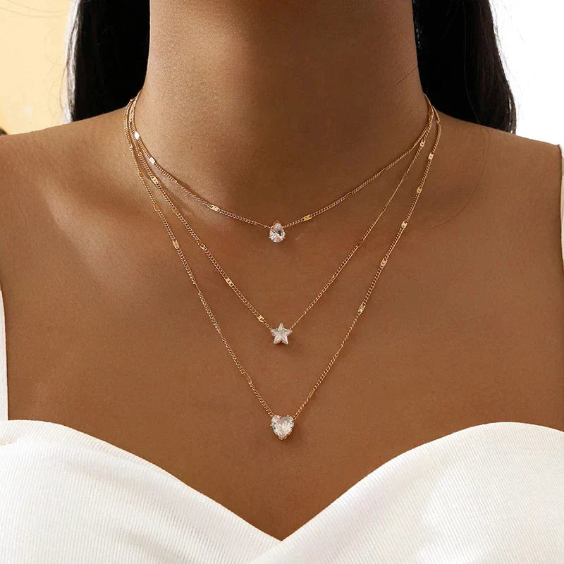 Gold Triple Charm Necklace