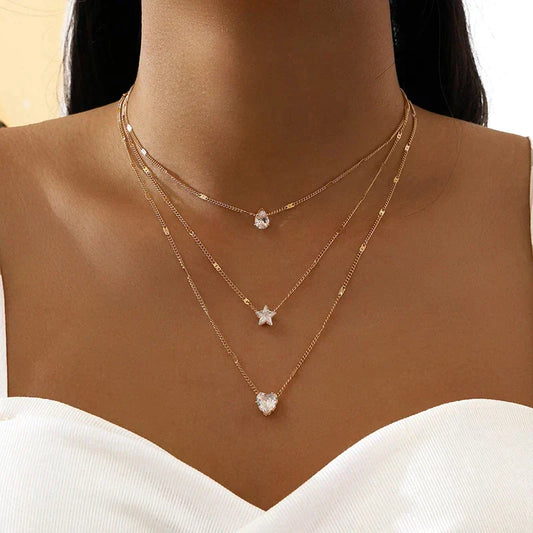 Gold Triple Charm Necklace