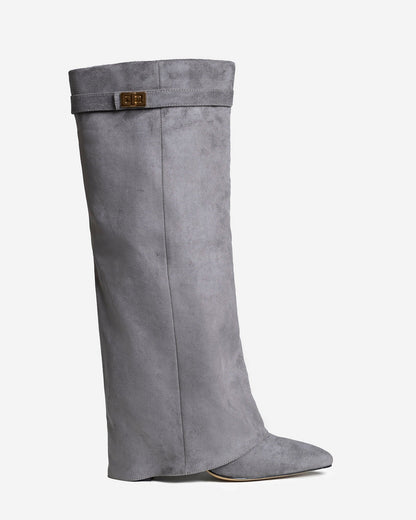 Elise | Suede Knee-High Boots - Grey