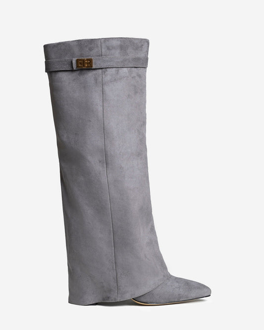 Elise | Suede Knee-High Boots - Grey