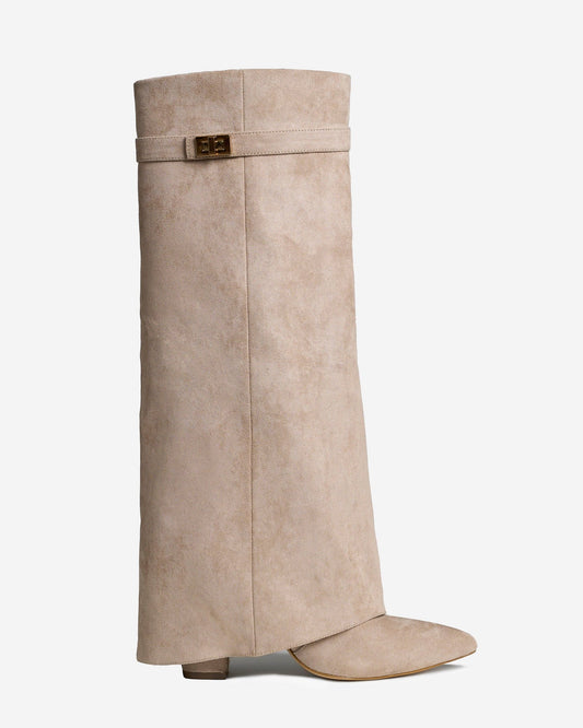 Elise | Suede Knee-High Boots - Beige