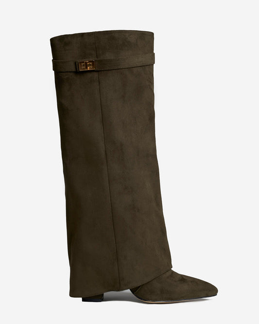 Elise | Suede Knee-High Boots - Olive Green