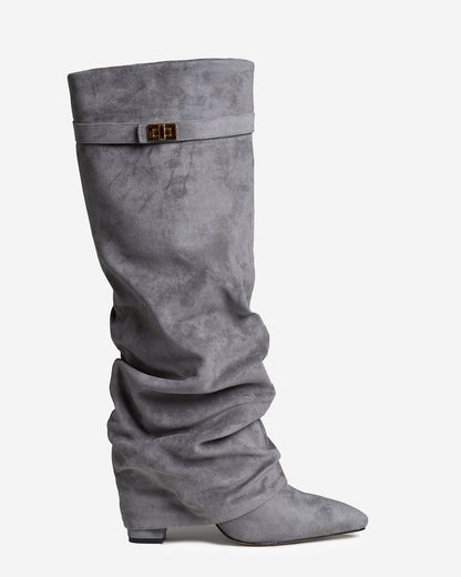 Jade | Slouchy Suede Knee-High Boots - Grey