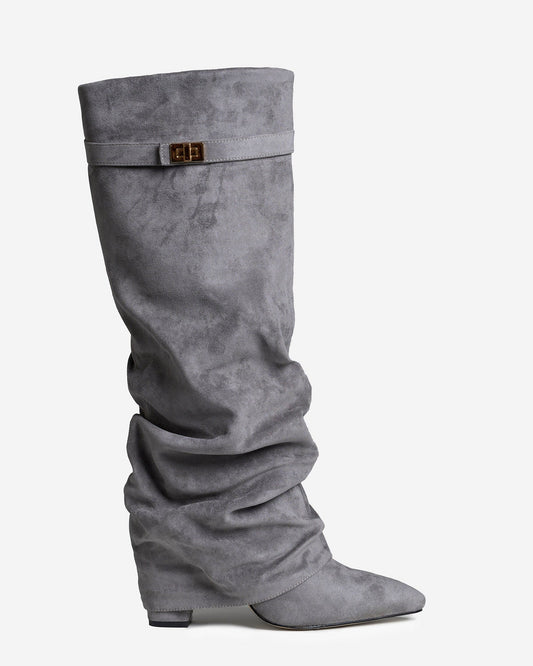 Jade | Slouchy Suede Knee-High Boots - Grey