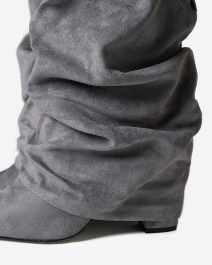 Jade | Slouchy Suede Knee-High Boots - Grey