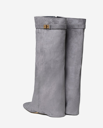 Elise | Suede Knee-High Boots - Grey