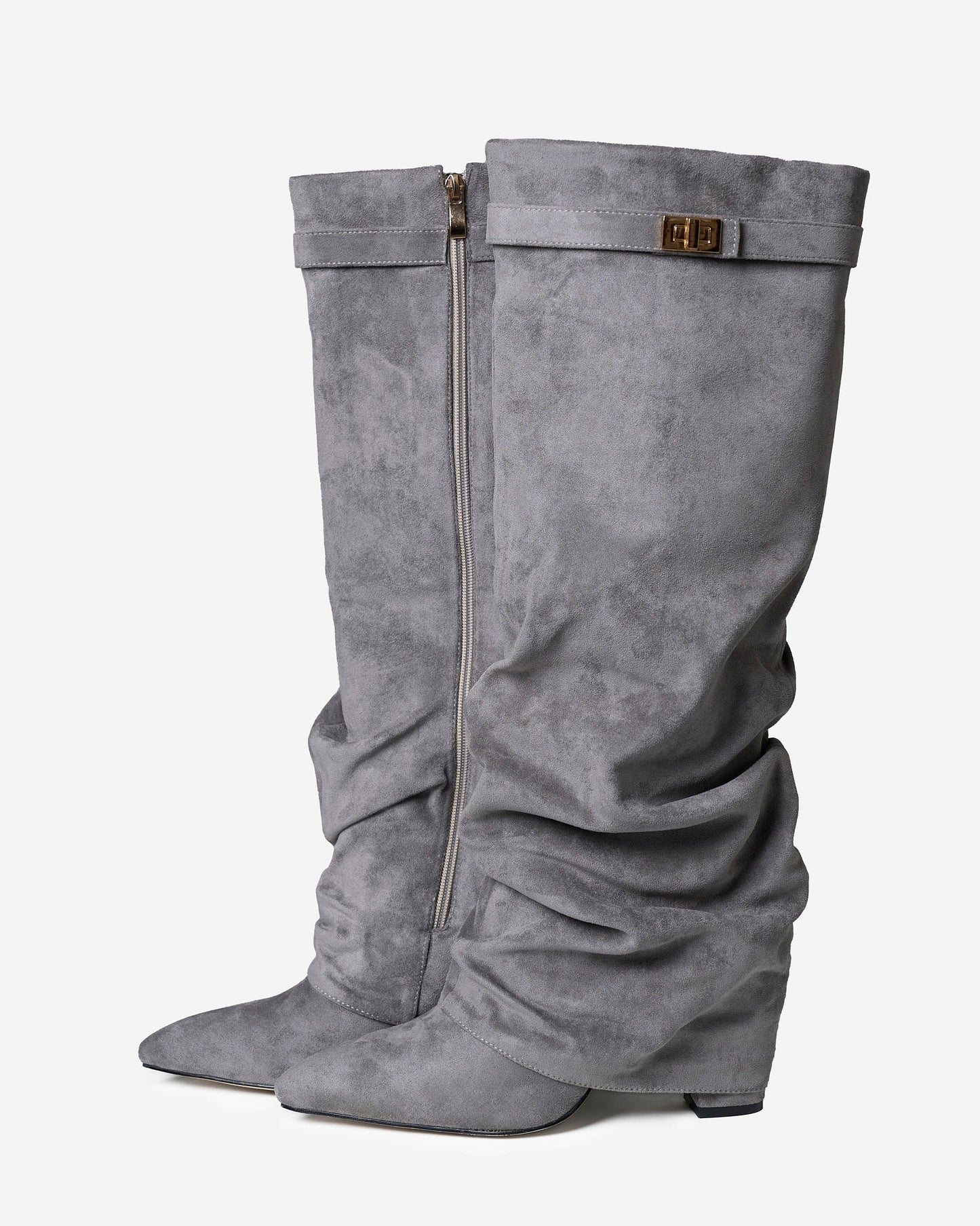 Jade | Slouchy Suede Knee-High Boots - Grey