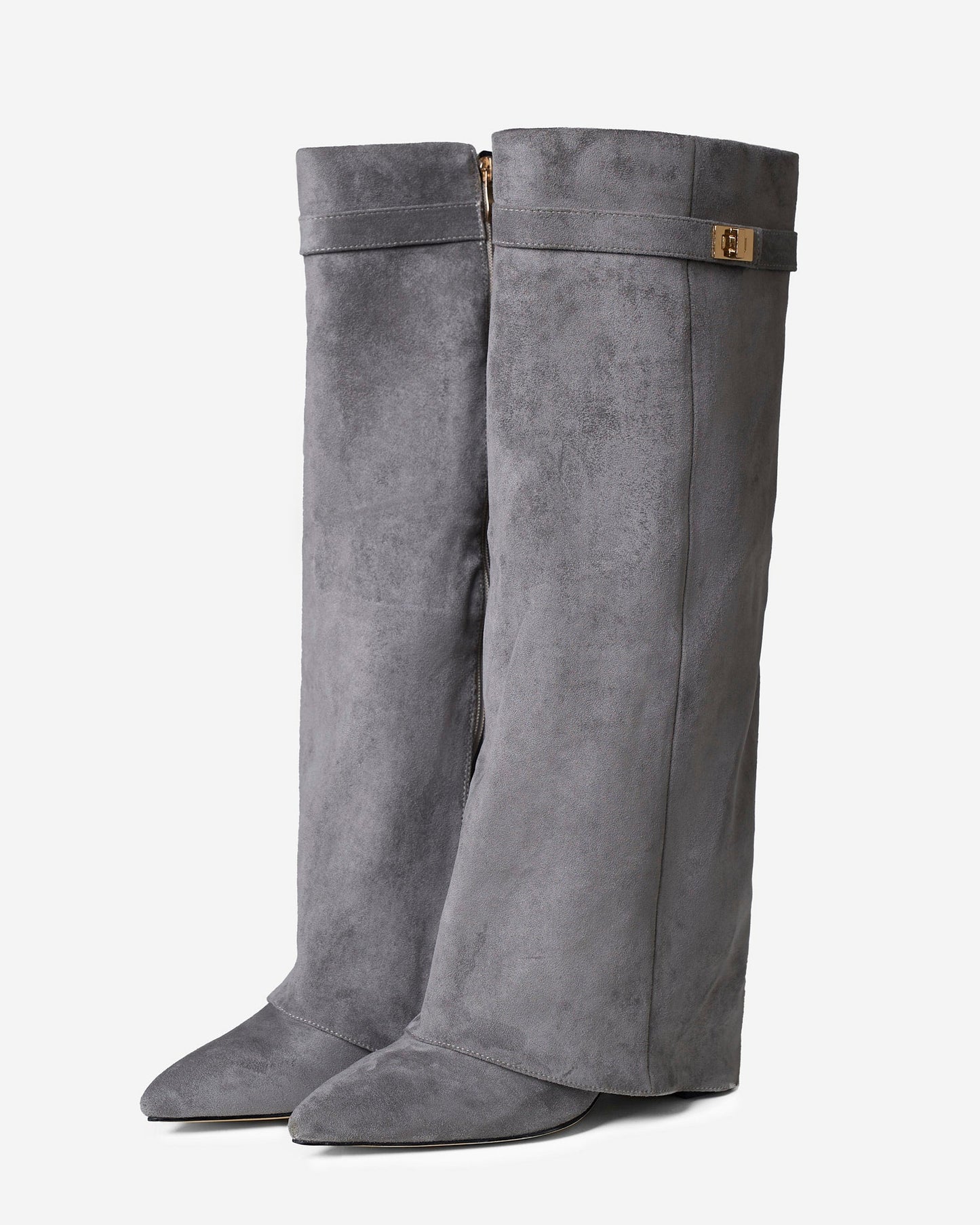Elise | Suede Knee-High Boots - Grey