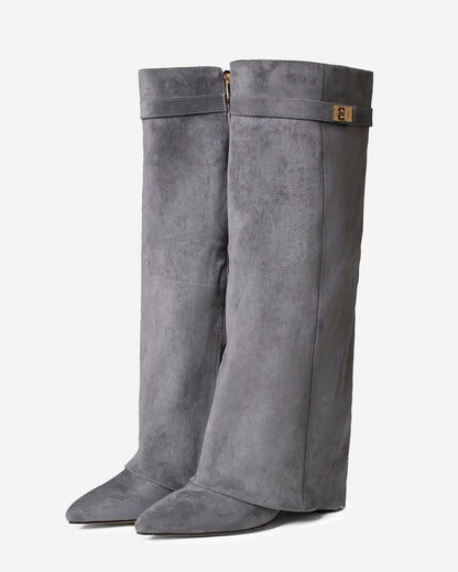 Elise | Suede Knee-High Boots - Grey