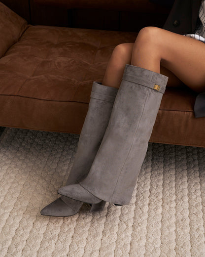 Elise | Suede Knee-High Boots - Grey