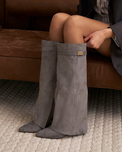 Elise | Suede Knee-High Boots - Grey