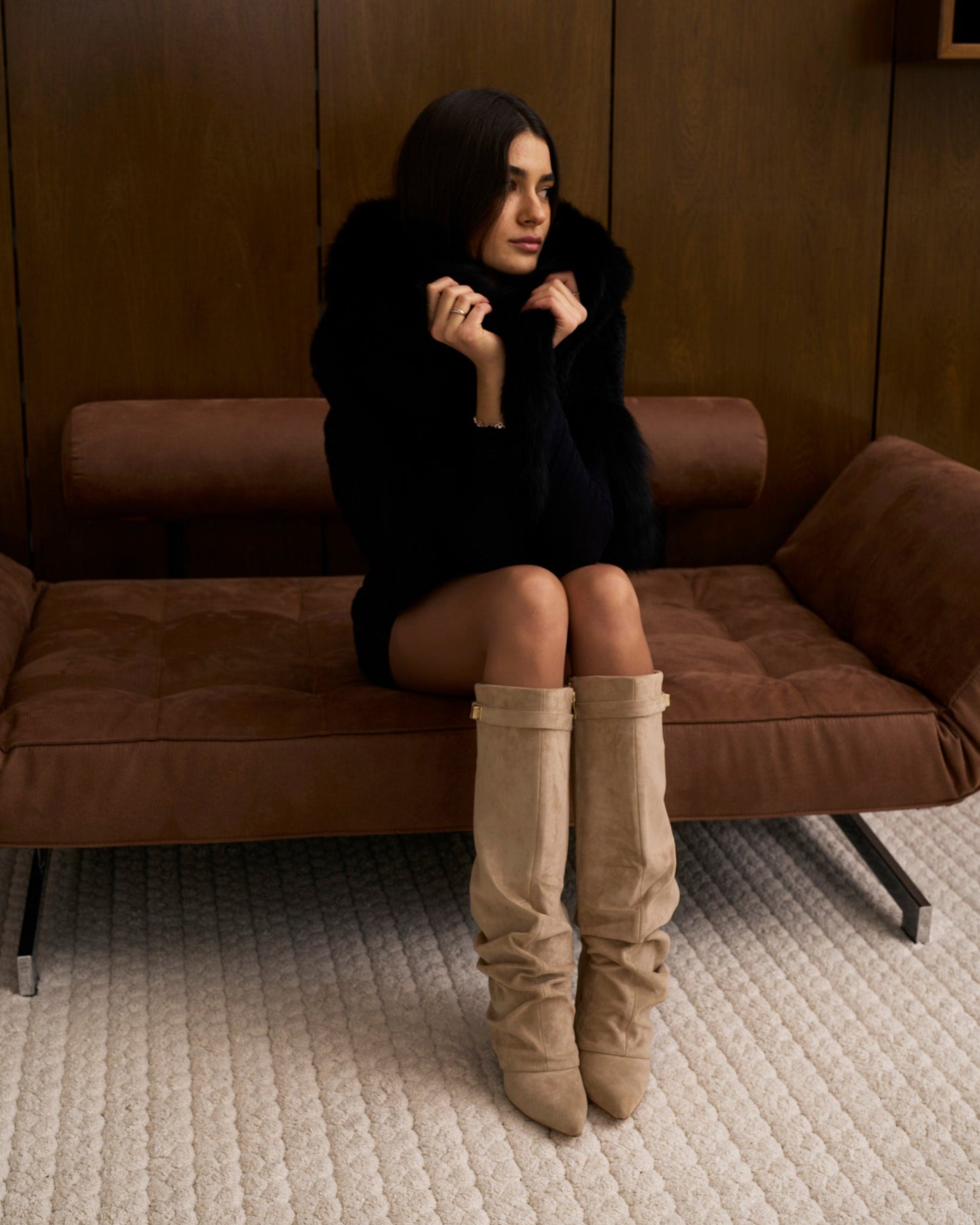 Jade | Slouchy Suede Knee-High Boots - Beige