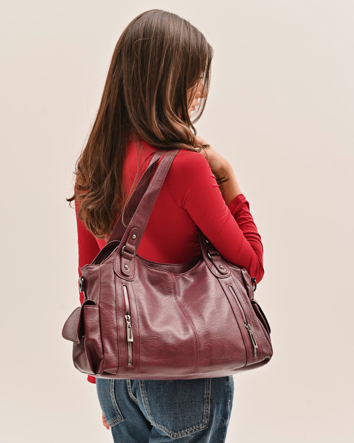 Edyisa burgundy everyday city shoulder bag, front view