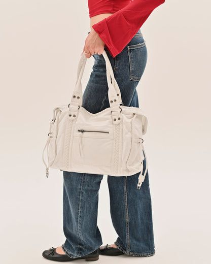 Edyisa white leather city bag worn on the shoulder
