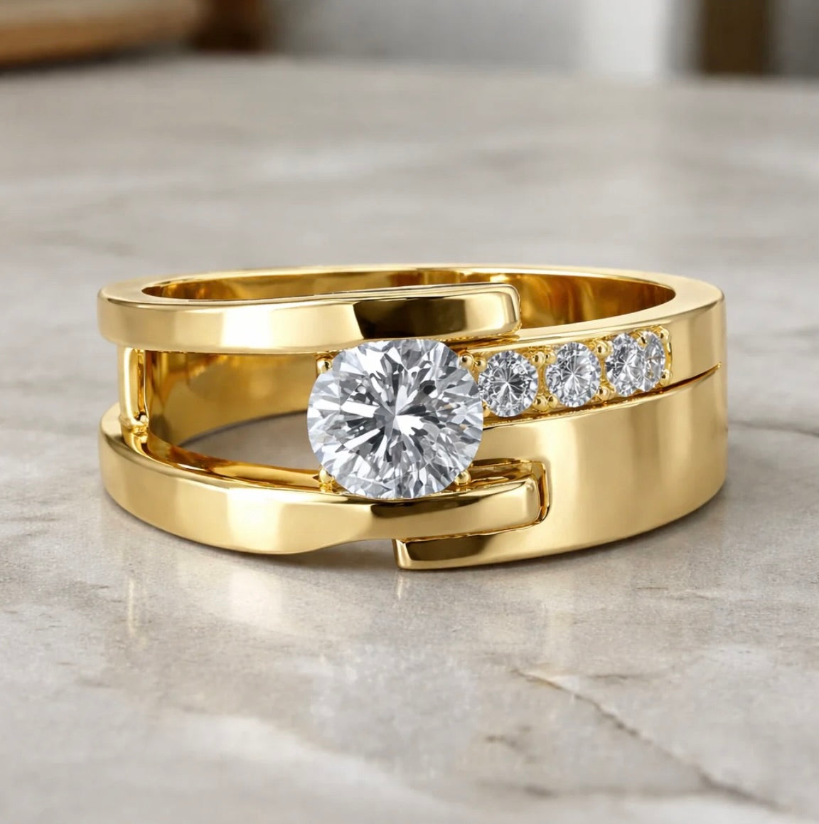 Golden Irregular Zirconia Ring