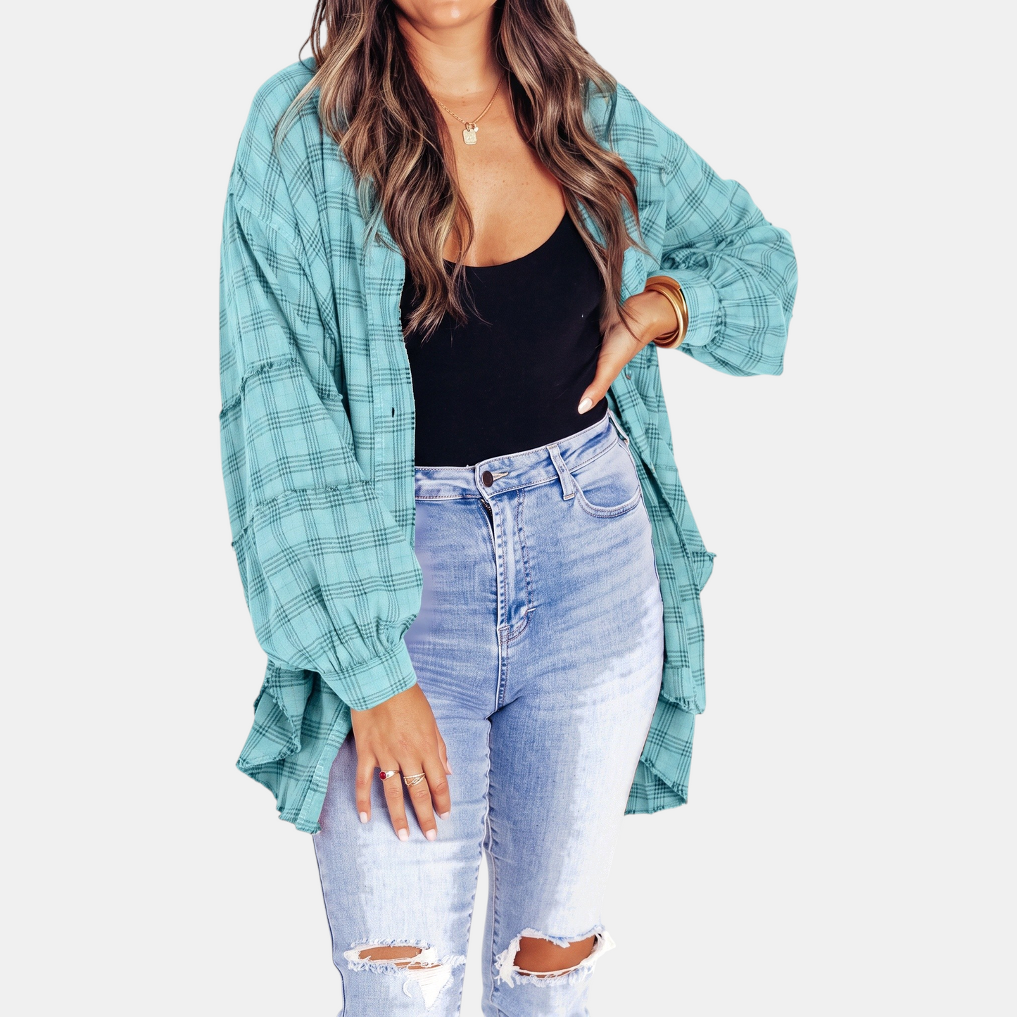 Marlowe | Oversized Raw Hem Flannel Shirt