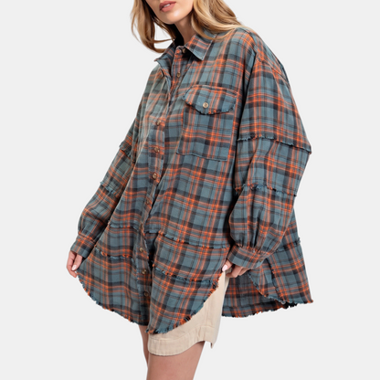 Marlowe | Oversized Raw Hem Flannel Shirt