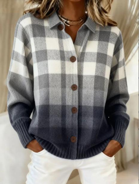 Gladys | Gray Ombre Plaid Button Cardigan