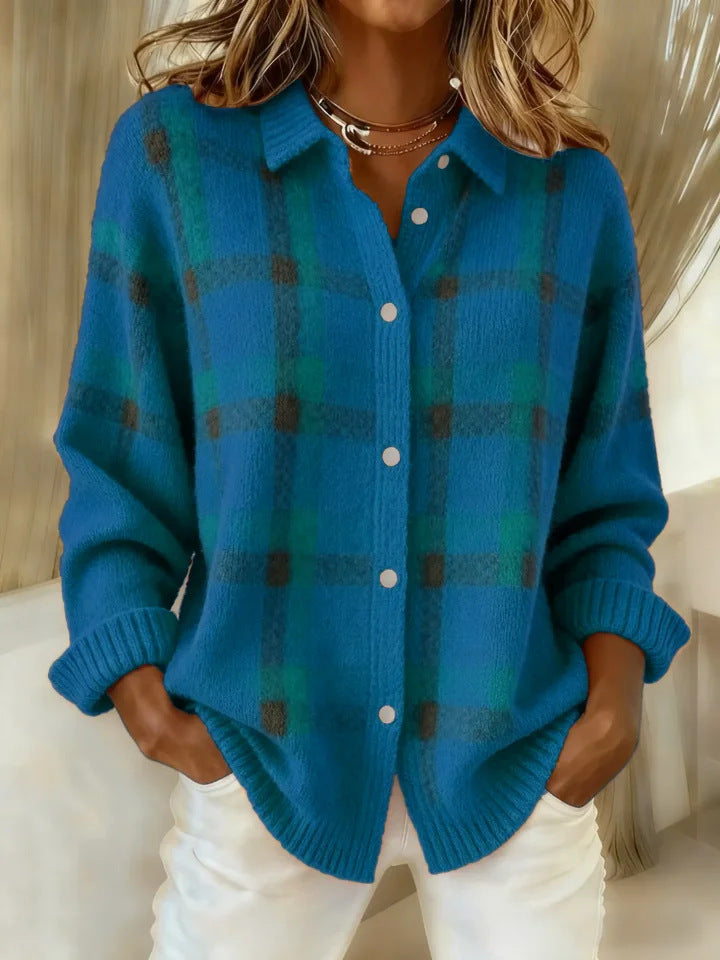 Lois | Brushed Knit Plaid Cardigan