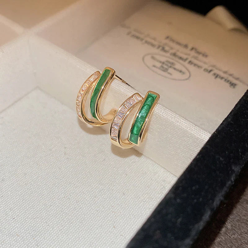 Emerald Glow Crescent Earrings