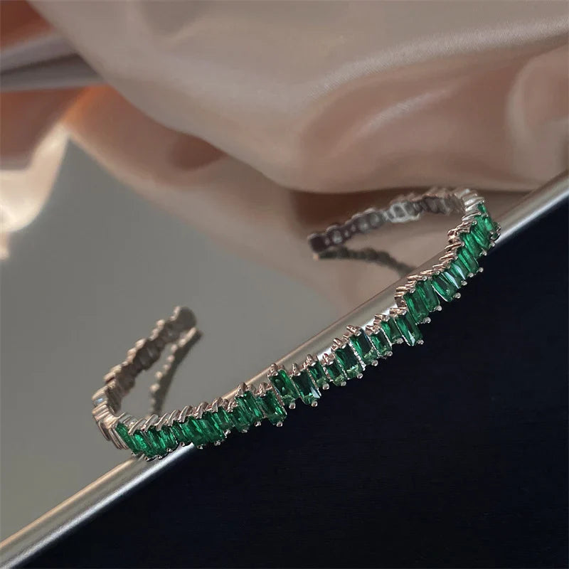 Emerald Glow Baguette Cuff Bracelet