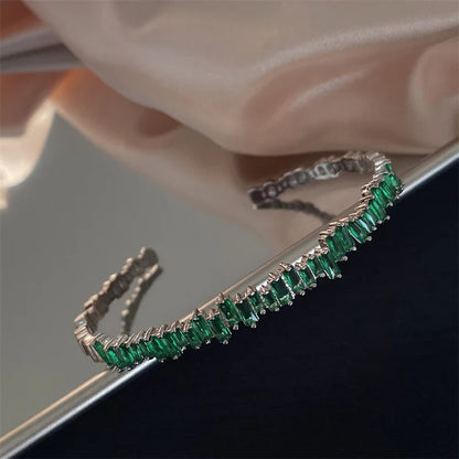 Emerald Glow Baguette Cuff Bracelet