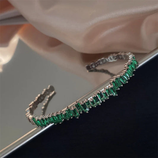 Emerald Glow Baguette Cuff Bracelet