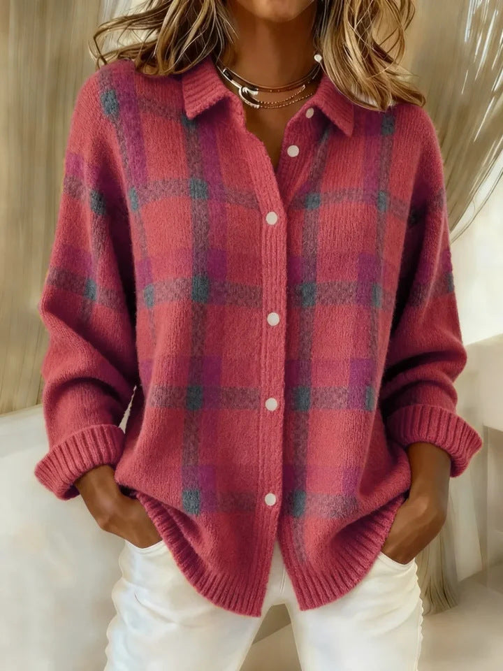 Nola | Classic Collared Plaid Cardigan