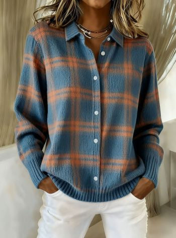 Ruby | Warm Blue Check Cardigan