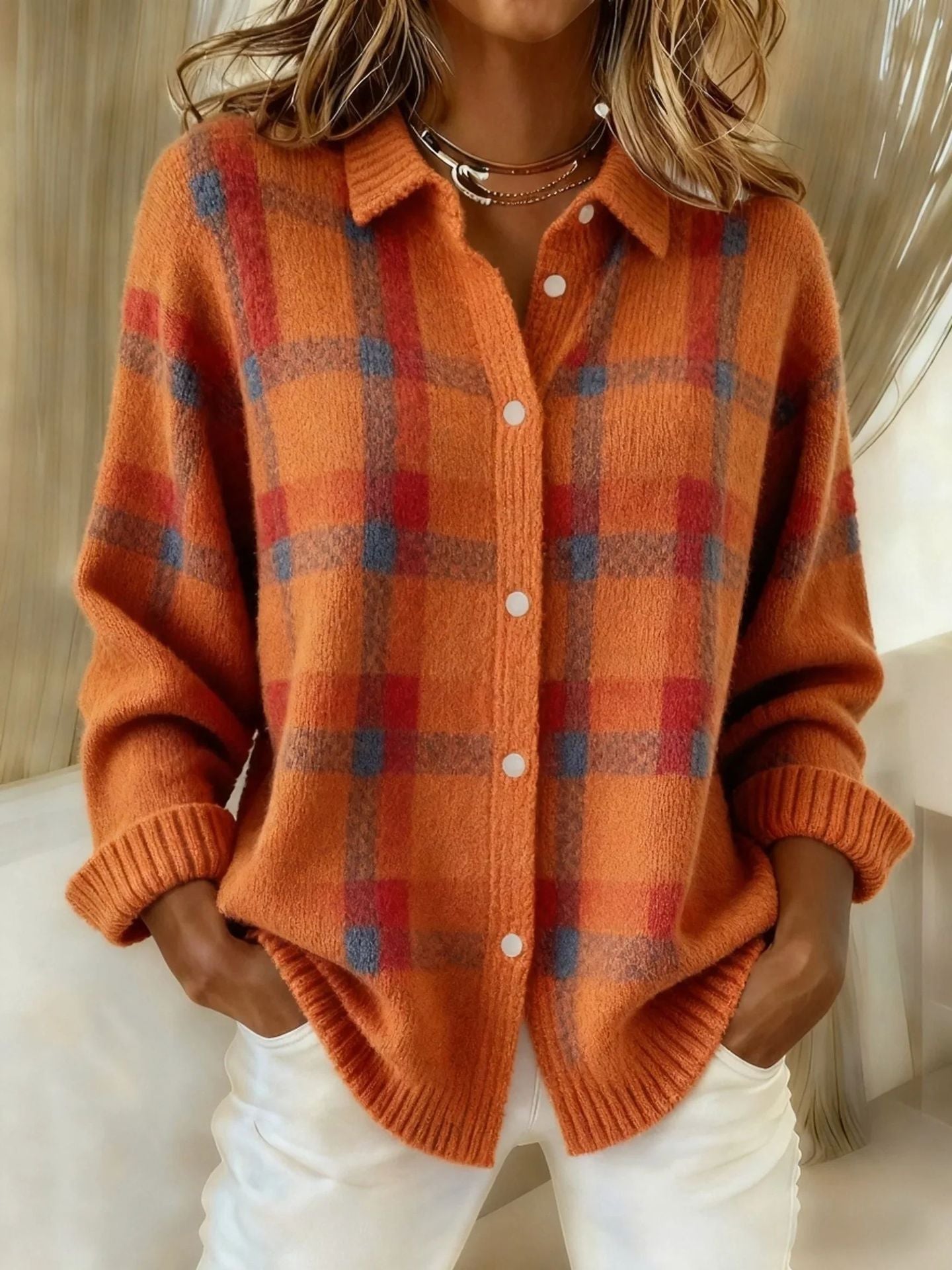 Sadie | Plaid Button-Up Knit Cardigan
