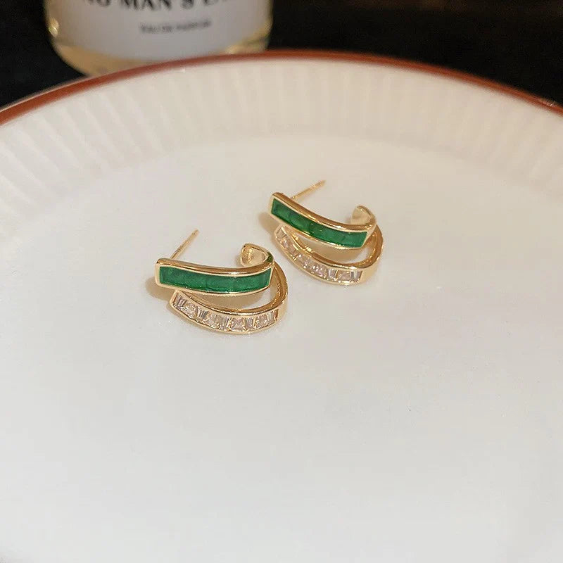 Emerald Glow Crescent Earrings