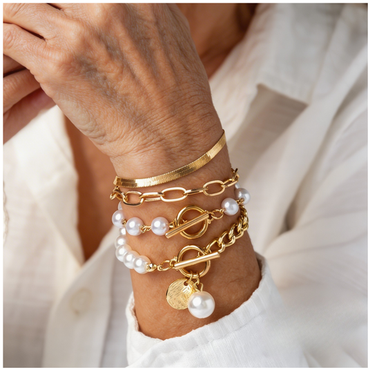 Golden Pearl Stack Bracelet