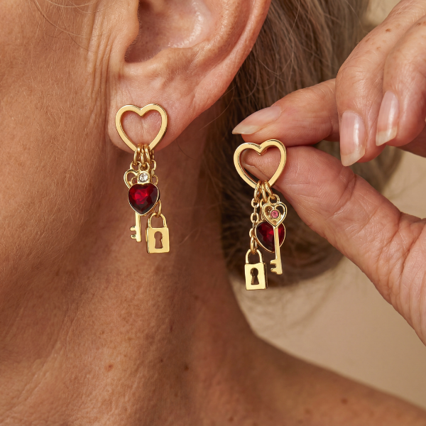 Crimson Heart Lock Earrings