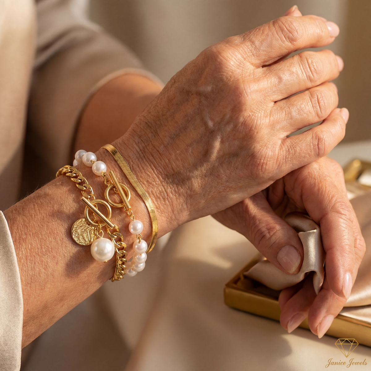 Golden Pearl Stack Bracelet