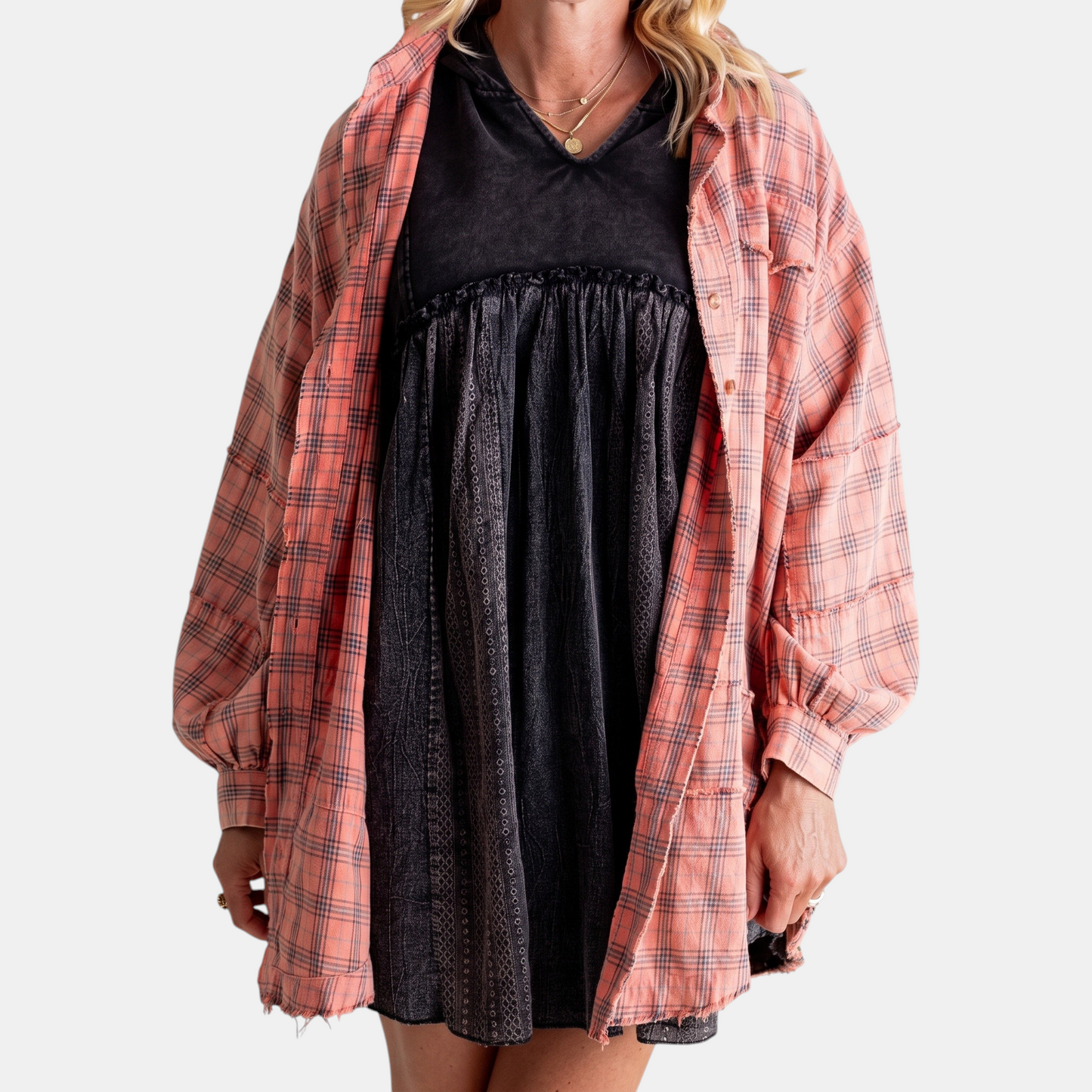 Marlowe | Oversized Raw Hem Flannel Shirt