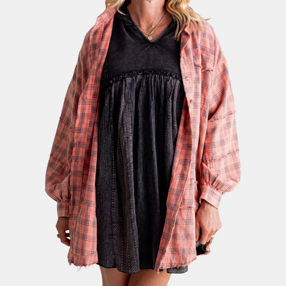 Marlowe | Oversized Raw Hem Flannel Shirt