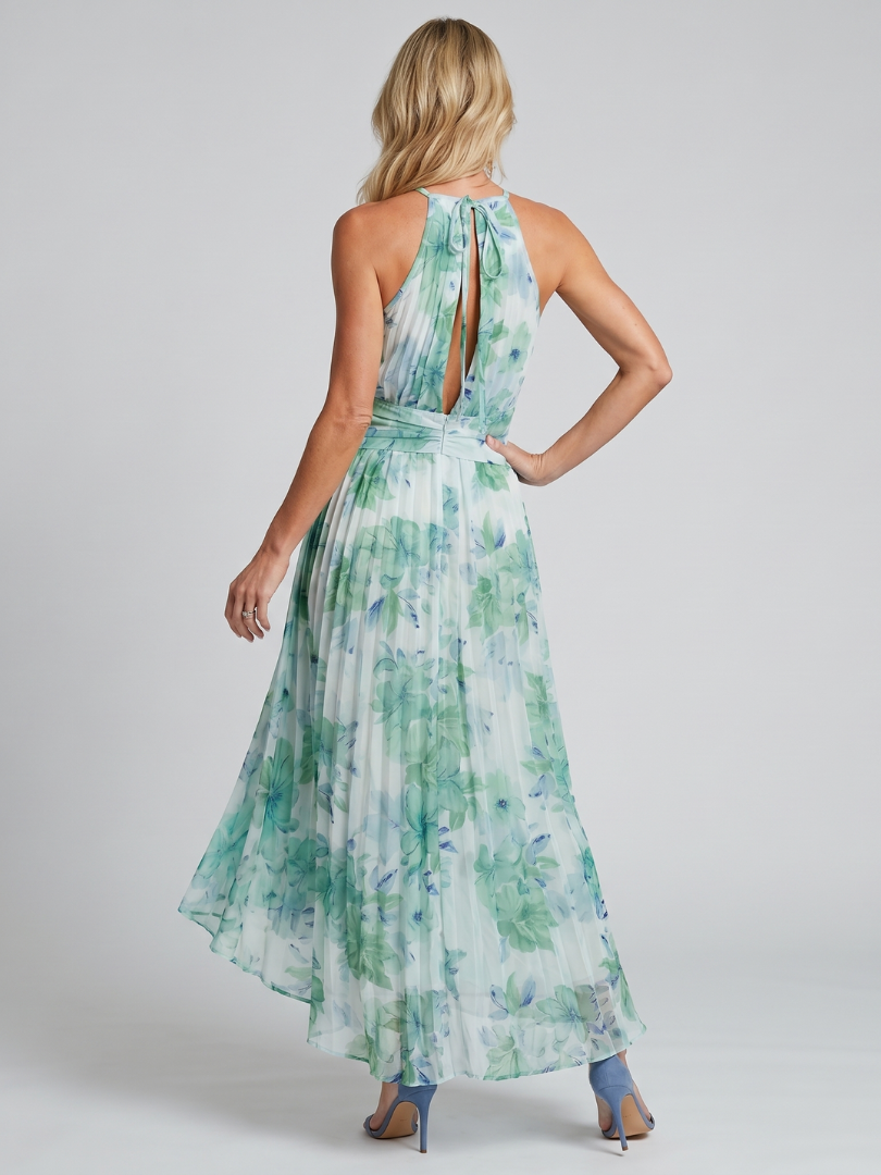 Addison | Pleated Halter Floral Midi Dress