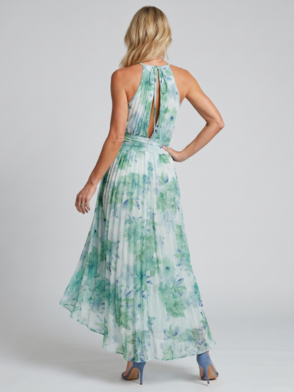 Addison | Pleated Halter Floral Midi Dress